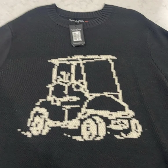 BNWT Random Golf Club sweater size XXL color black. Image of pixelated golf cart